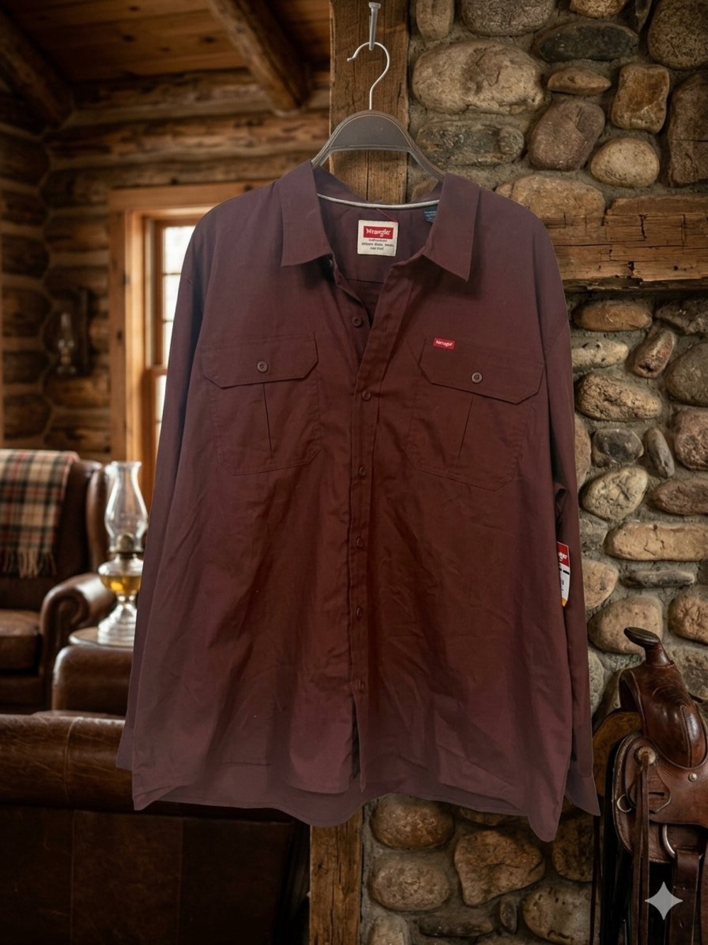 Wrangler Men's Button-Down Shirt in Deep Burgundy